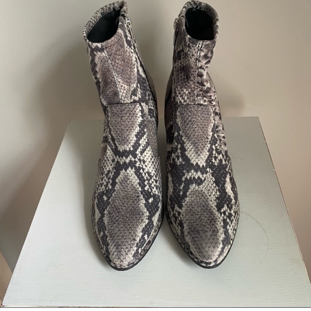 Marc Fisher “Leave” zip ankle bootie snake print